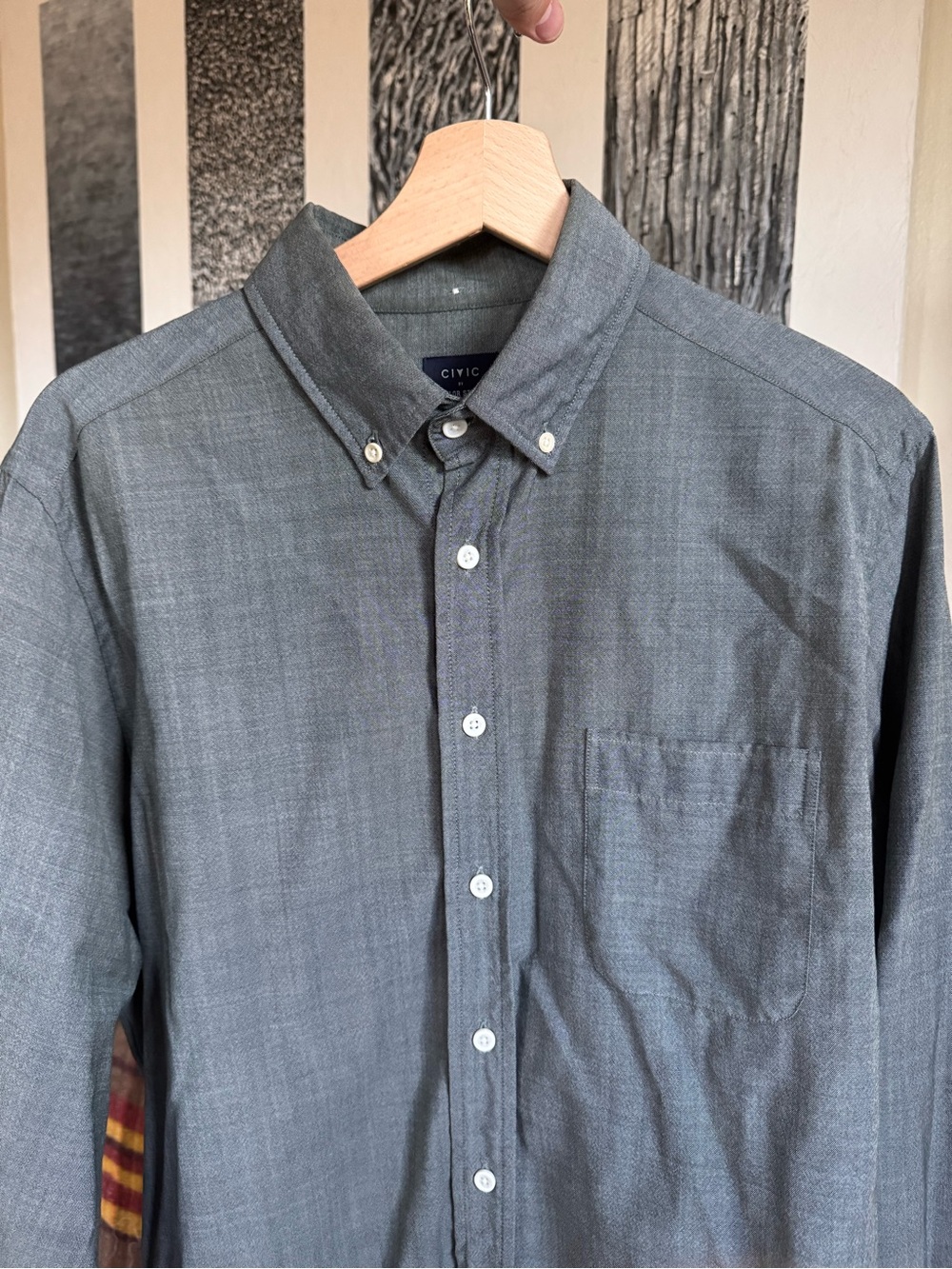 Taylor Stitch Civic Merino Wool The Jack Stone Green Chambray Button-Down Shirt